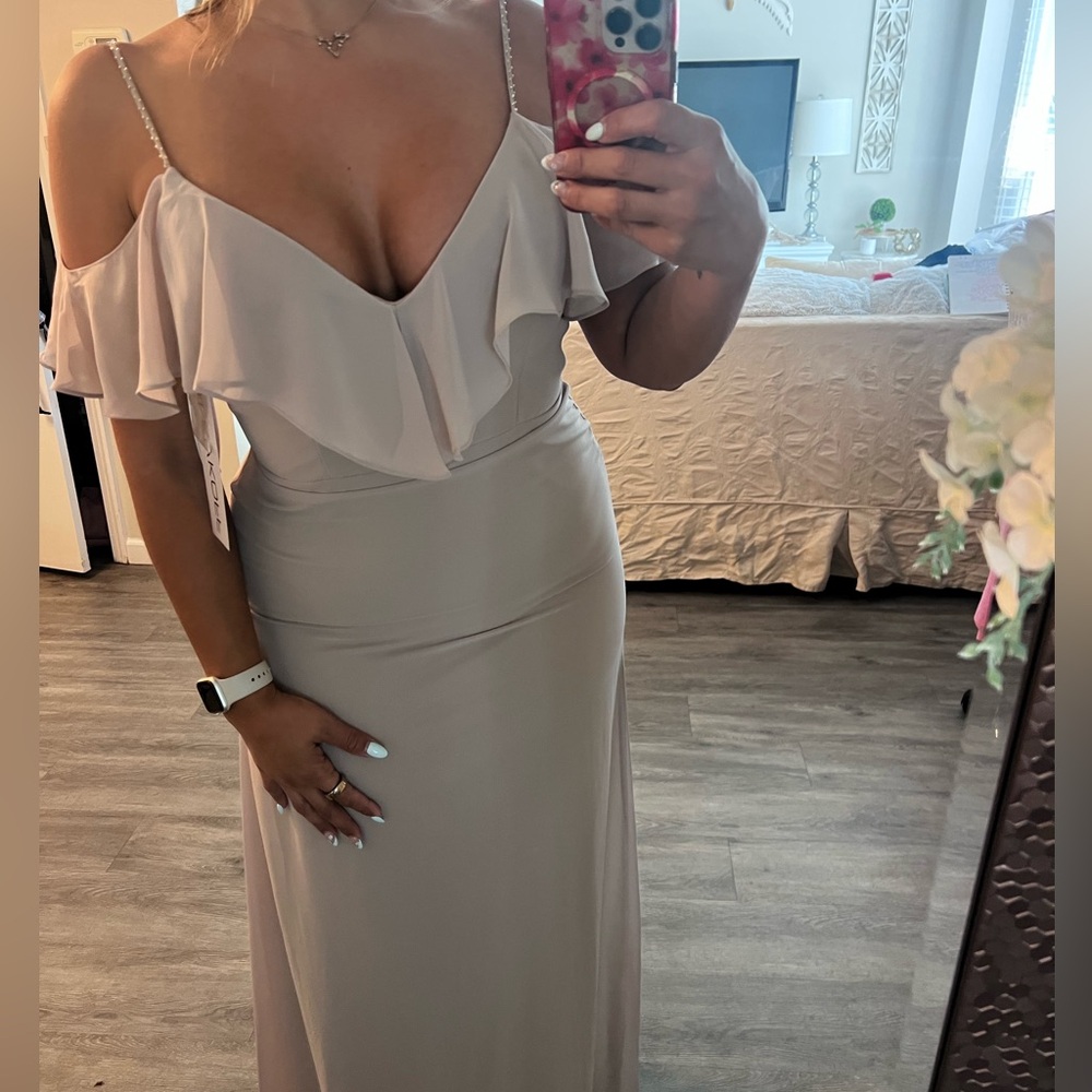 Bill Levkoff Cream Ruffled Maxi Gown